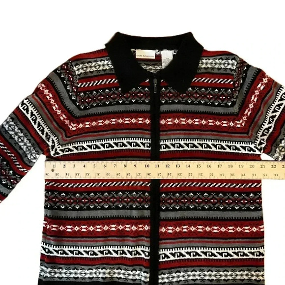 Croft Barrow Womens Large Zip Up Sweater Cardigan Long Sleeve Patterned Collar - Picture 3 of 4